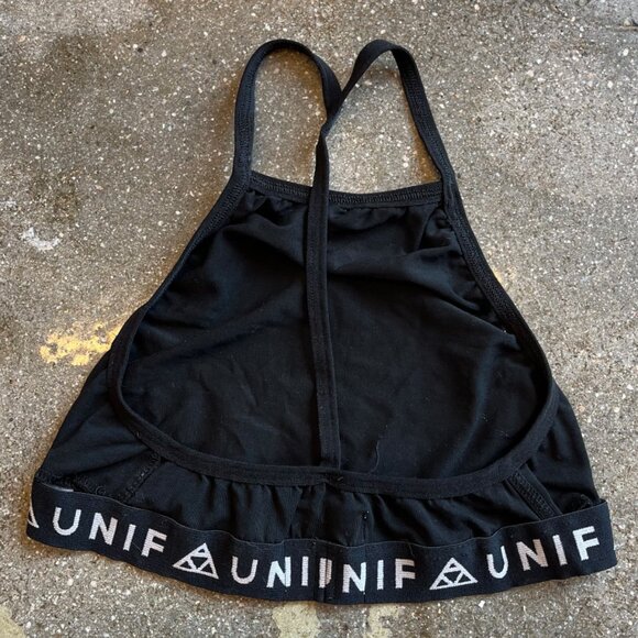 UNIF Black Grey Badsport Logo Bra Logo Band Sports Top Bralette - Picture 3 of 4